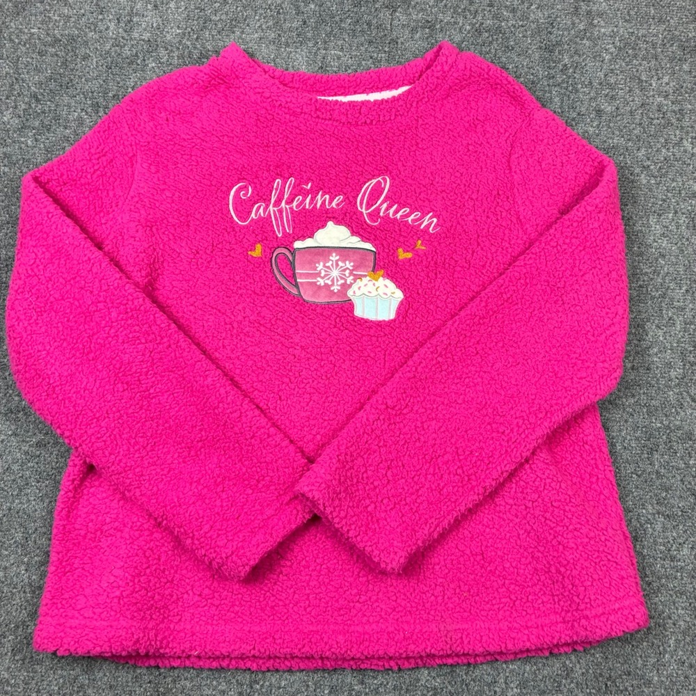 Secret Treasures Caffeine Queen Pink Sherpa Fleece Pajama Top Womens Size Medium